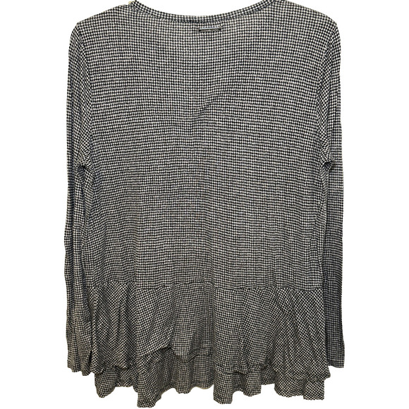 Michael Kors Peplum Top Womens Large Black White Houndstooth Check Long Sleeve - Picture 3 of 6